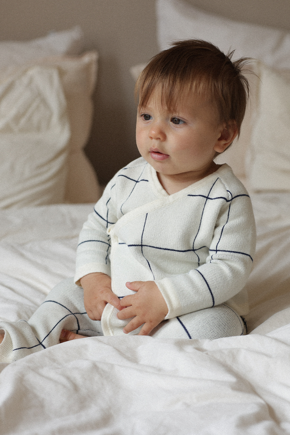 Wrap Cardigan - Navy/Cream