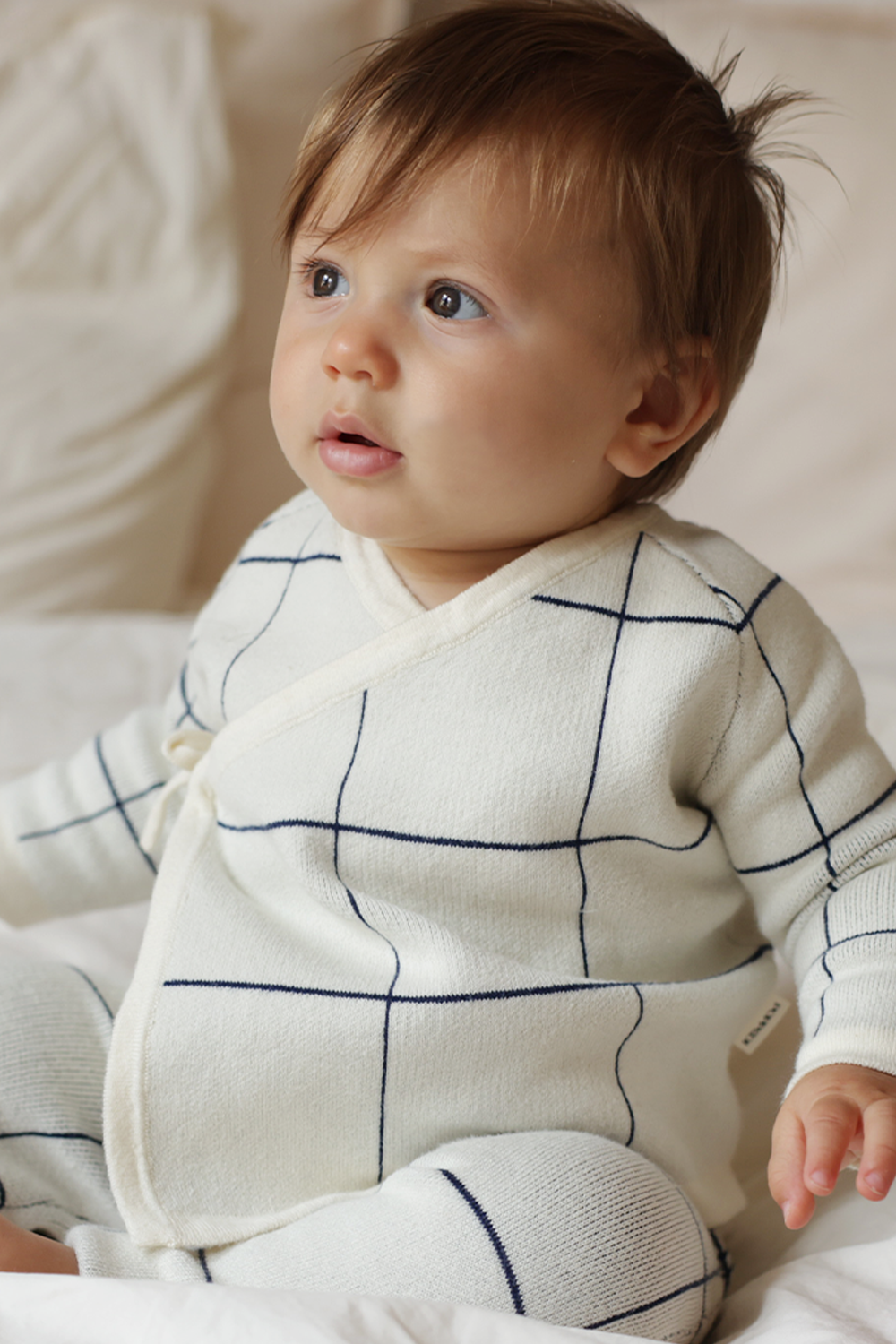 Wrap Cardigan - Navy/Cream